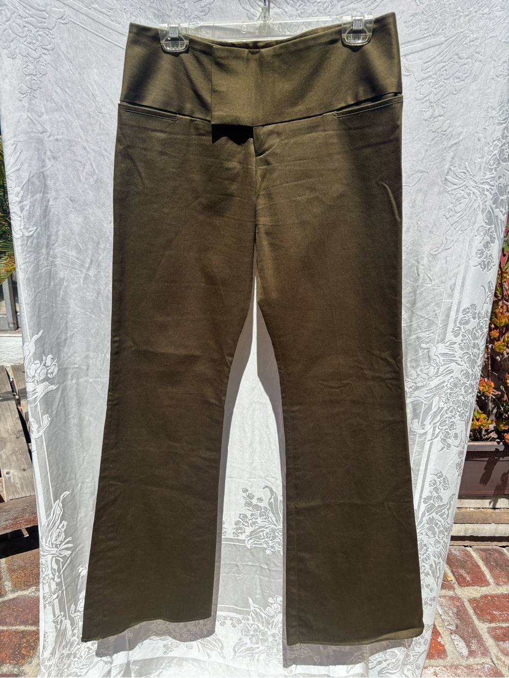 Alvin Valley Vintage Low-Rise Olive Green Stretch Flare Pants